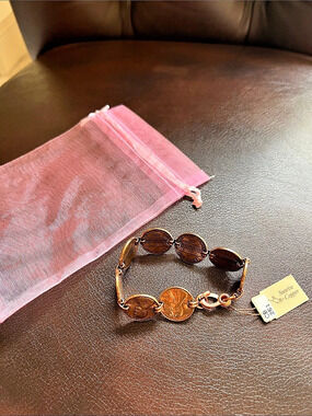 Sunrise Copper Coin Link Bracelet in Brown